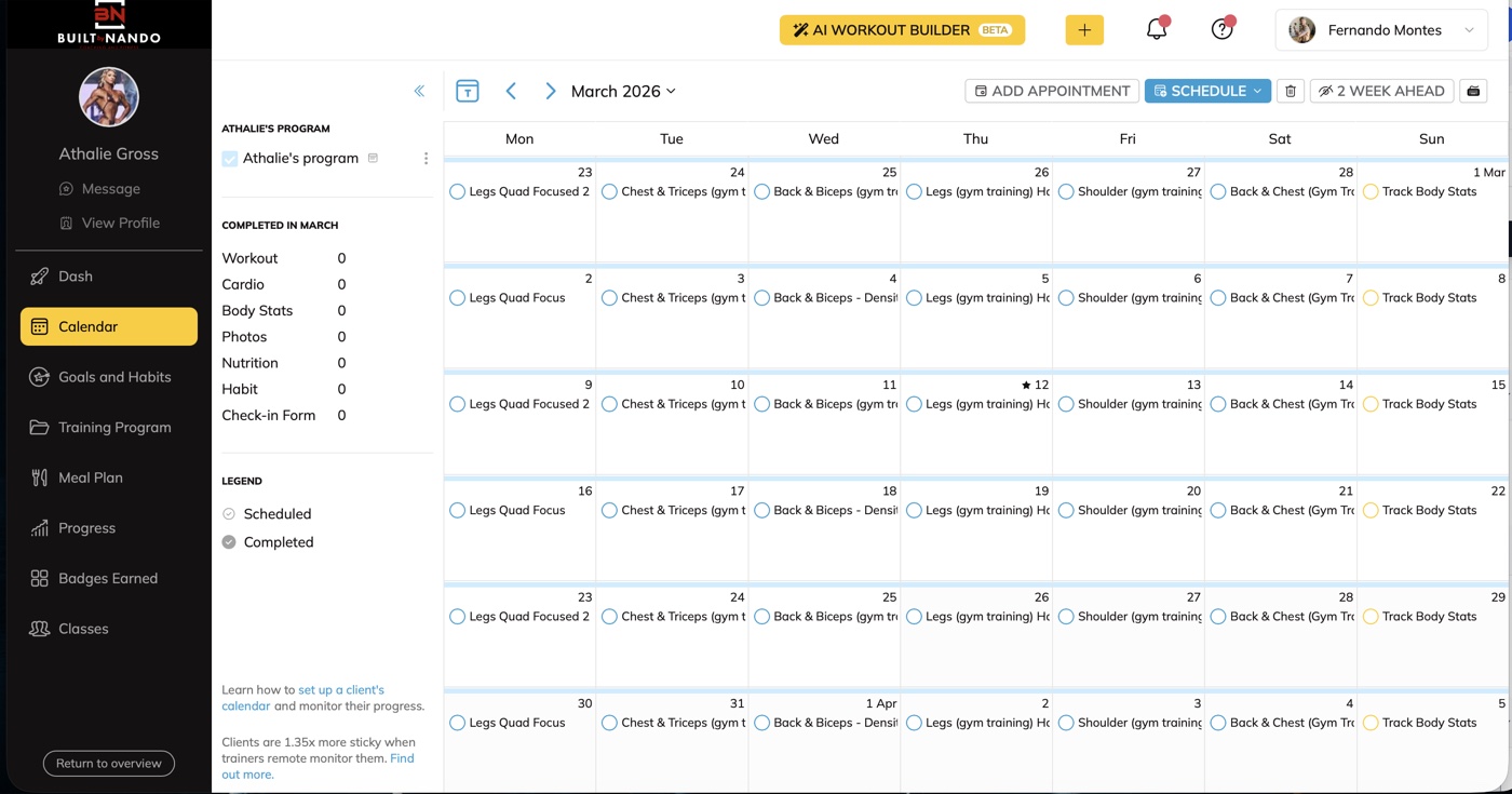 Example Built By Nando training calendar in Trainerize